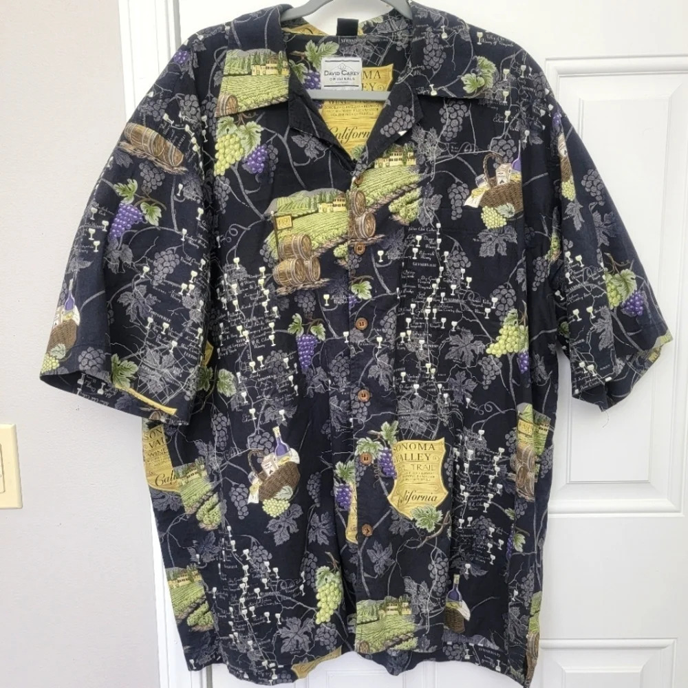 David Carey Originals Short Sleeve Button Down Shirt Wine Vineyard Grapes Sz 2X